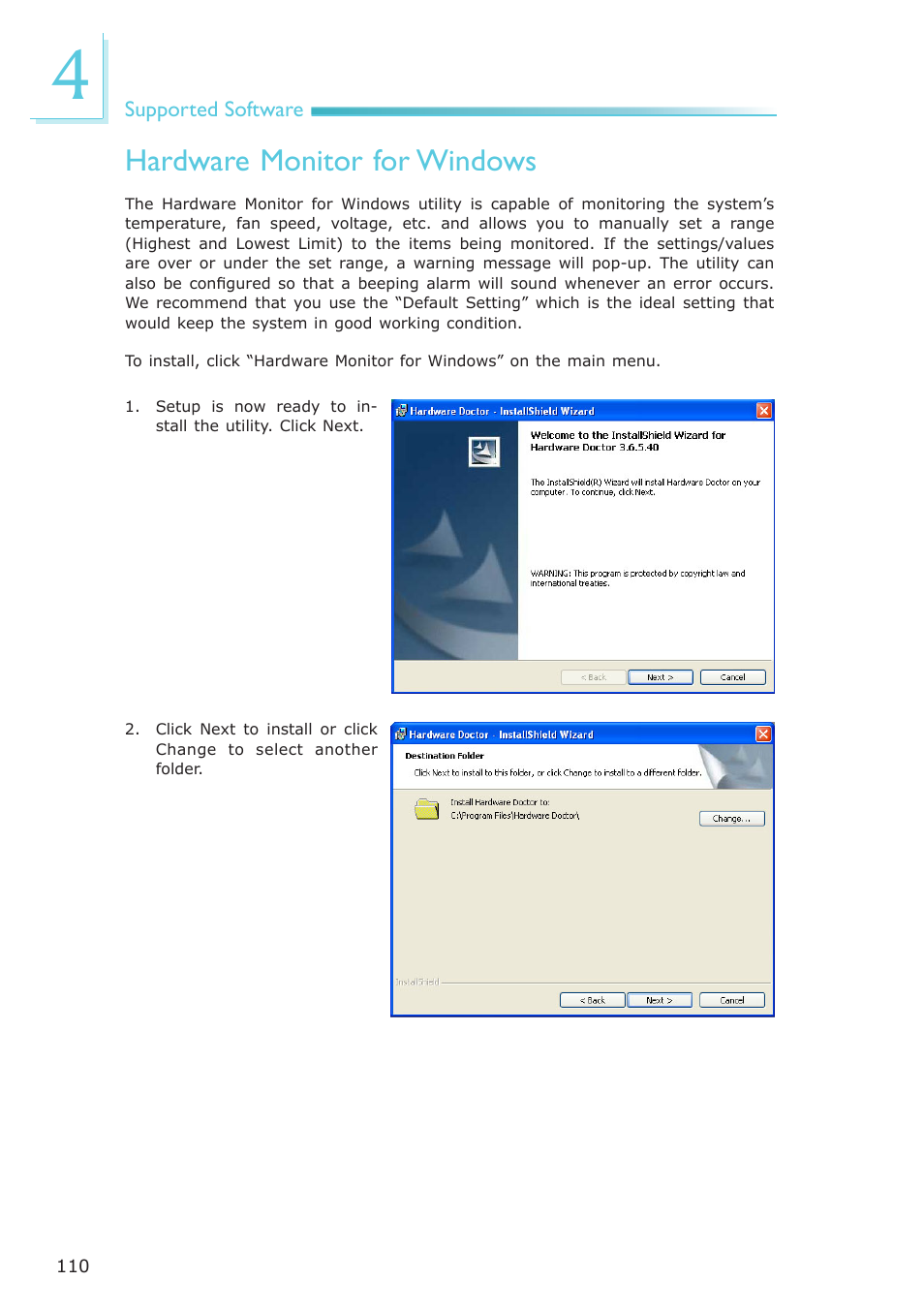 Hardware monitor for windows | DFI AM636-B User Manual | Page 110 / 133
