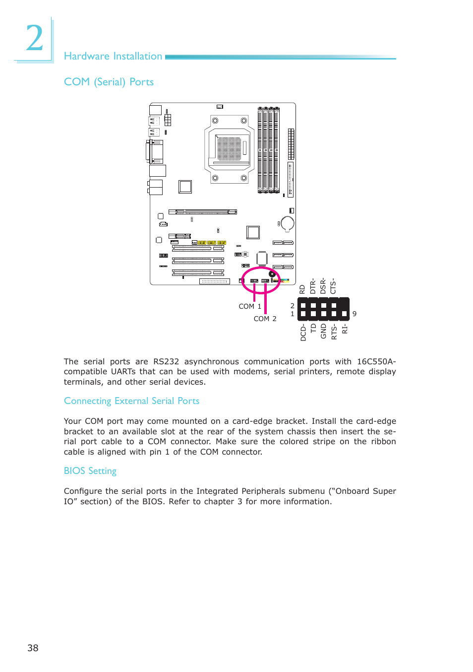 Hardware installation com (serial) ports | DFI AM636-B User Manual | Page 38 / 133