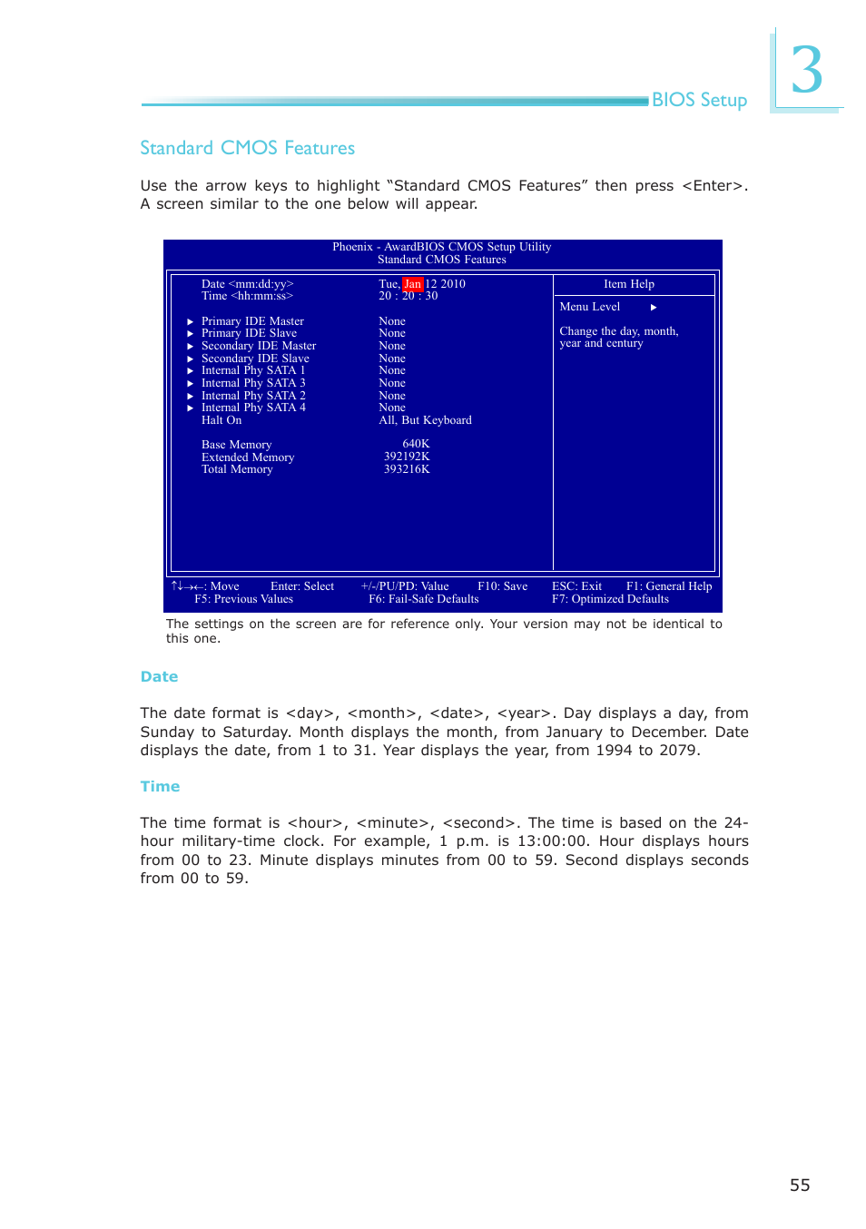 Bios setup, Standard cmos features | DFI AM636-B User Manual | Page 55 / 133