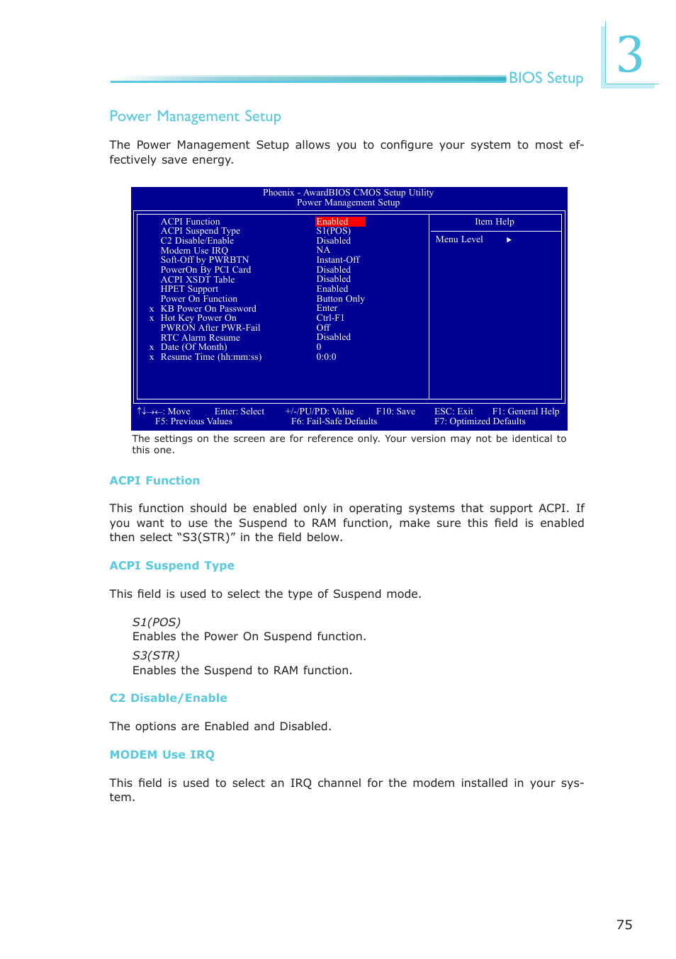 Bios setup power management setup | DFI AM636-B User Manual | Page 75 / 133