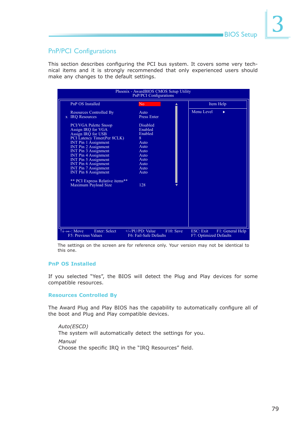 Bios setup, Pnp/pci configurations | DFI AM636-B User Manual | Page 79 / 133
