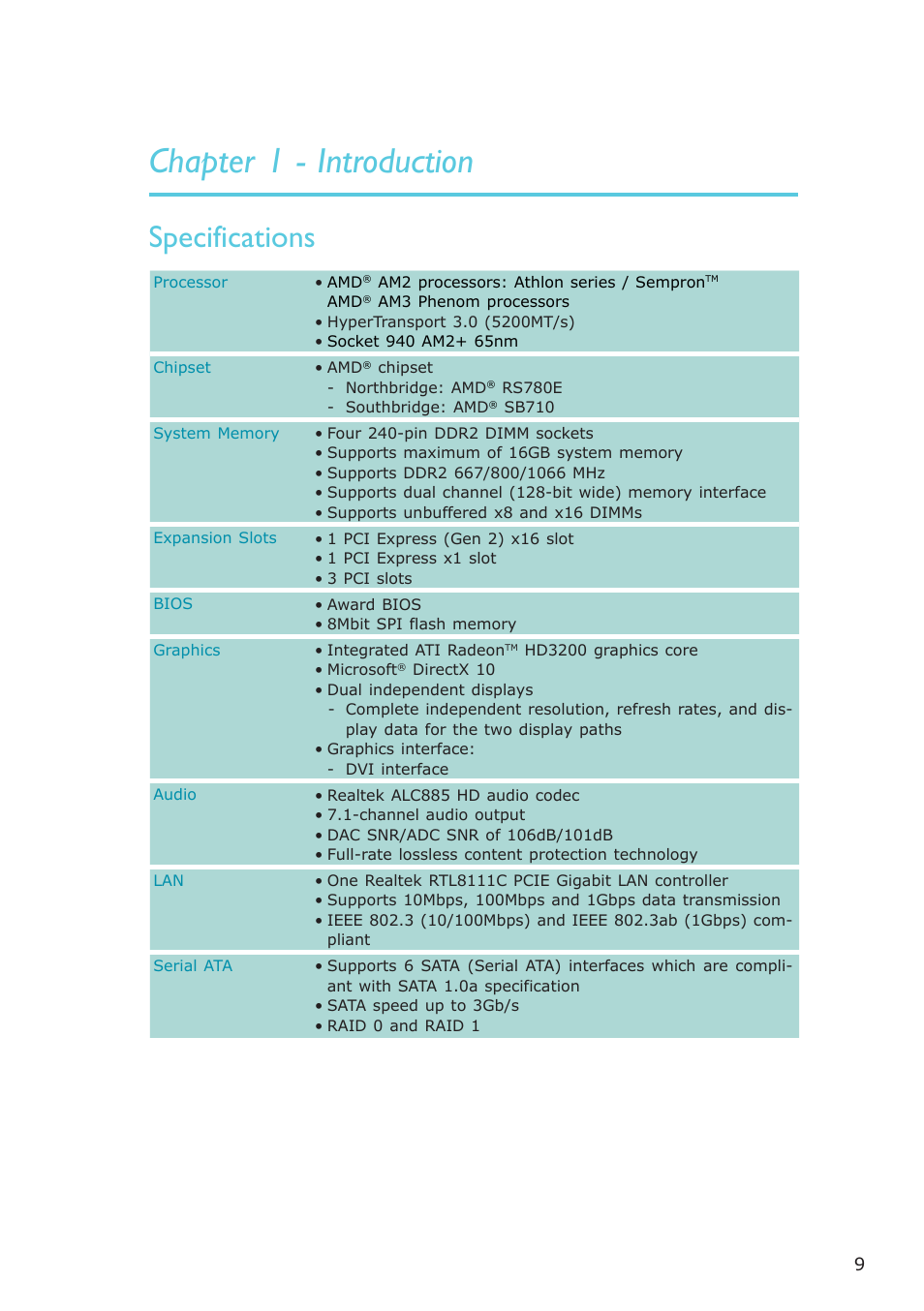 Chapter 1 - introduction, Specifications, Introduction | DFI AM636-B User Manual | Page 9 / 133