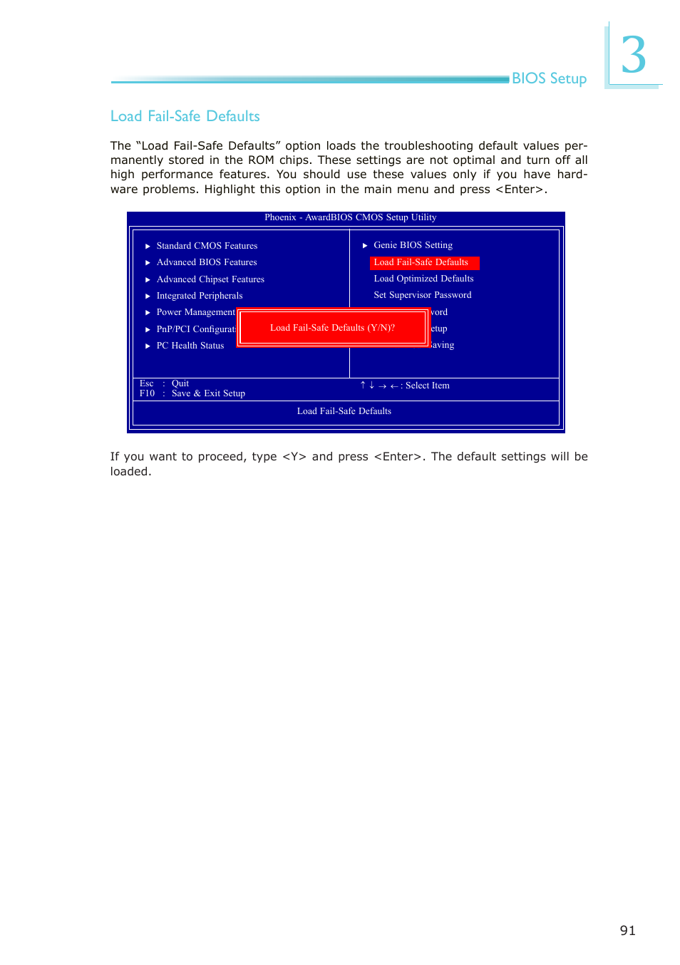 Bios setup load fail-safe defaults | DFI AM636-B User Manual | Page 91 / 133