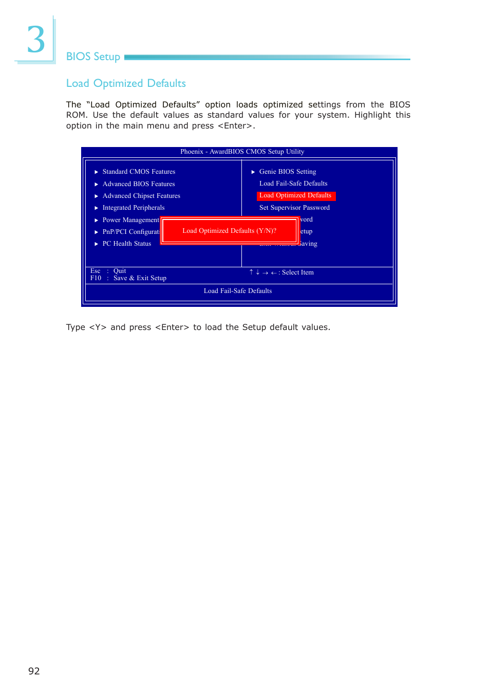 Bios setup load optimized defaults | DFI AM636-B User Manual | Page 92 / 133