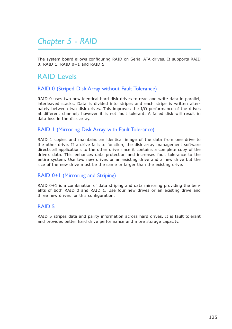 Chapter 5 - raid, Raid levels | DFI BL600-D User Manual | Page 125 / 149