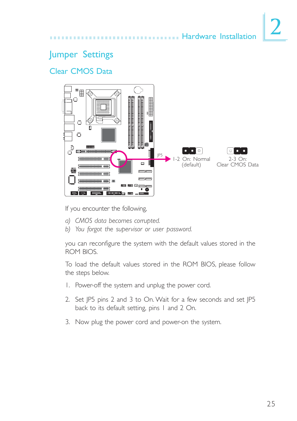 Jumper settings, Hardware installation, Clear cmos data | DFI BL600-D User Manual | Page 25 / 149