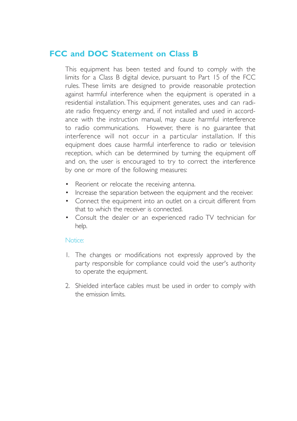Fcc and doc statement on class b | DFI BL600-D User Manual | Page 3 / 149