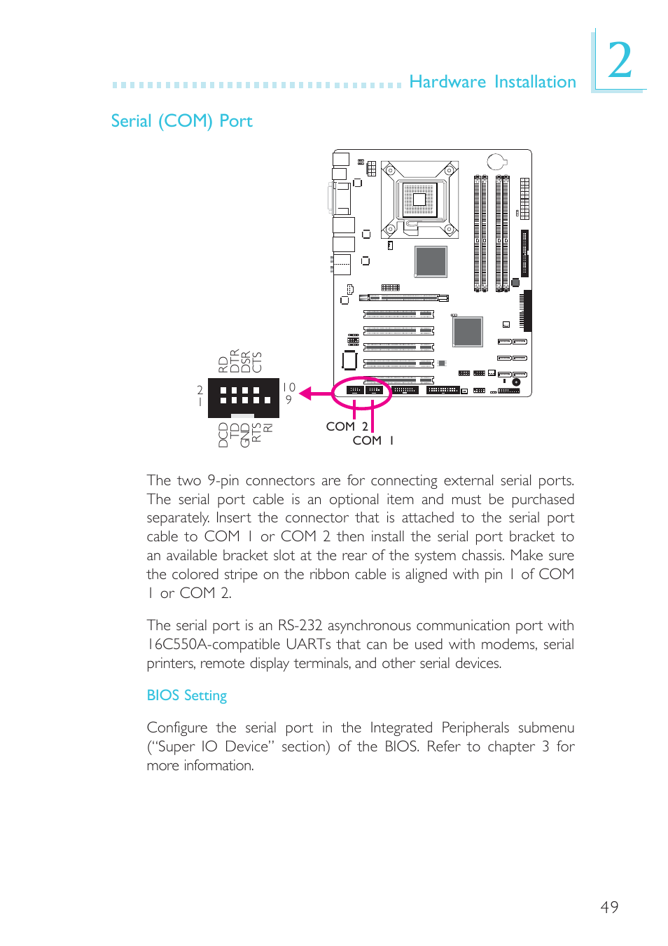 Hardware installation, Serial (com) port | DFI BL600-D User Manual | Page 49 / 149