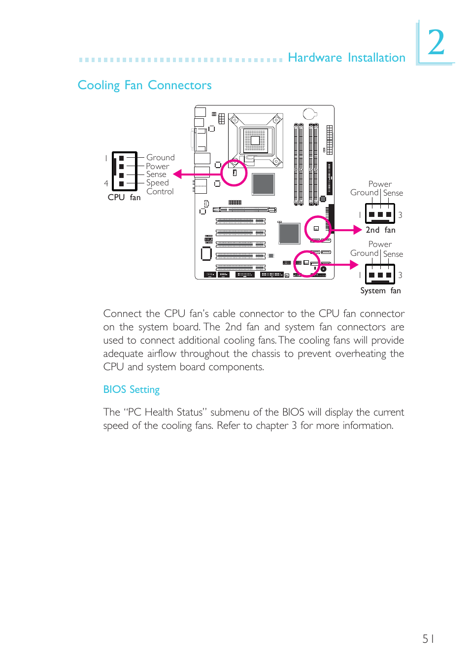 Hardware installation cooling fan connectors | DFI BL600-D User Manual | Page 51 / 149