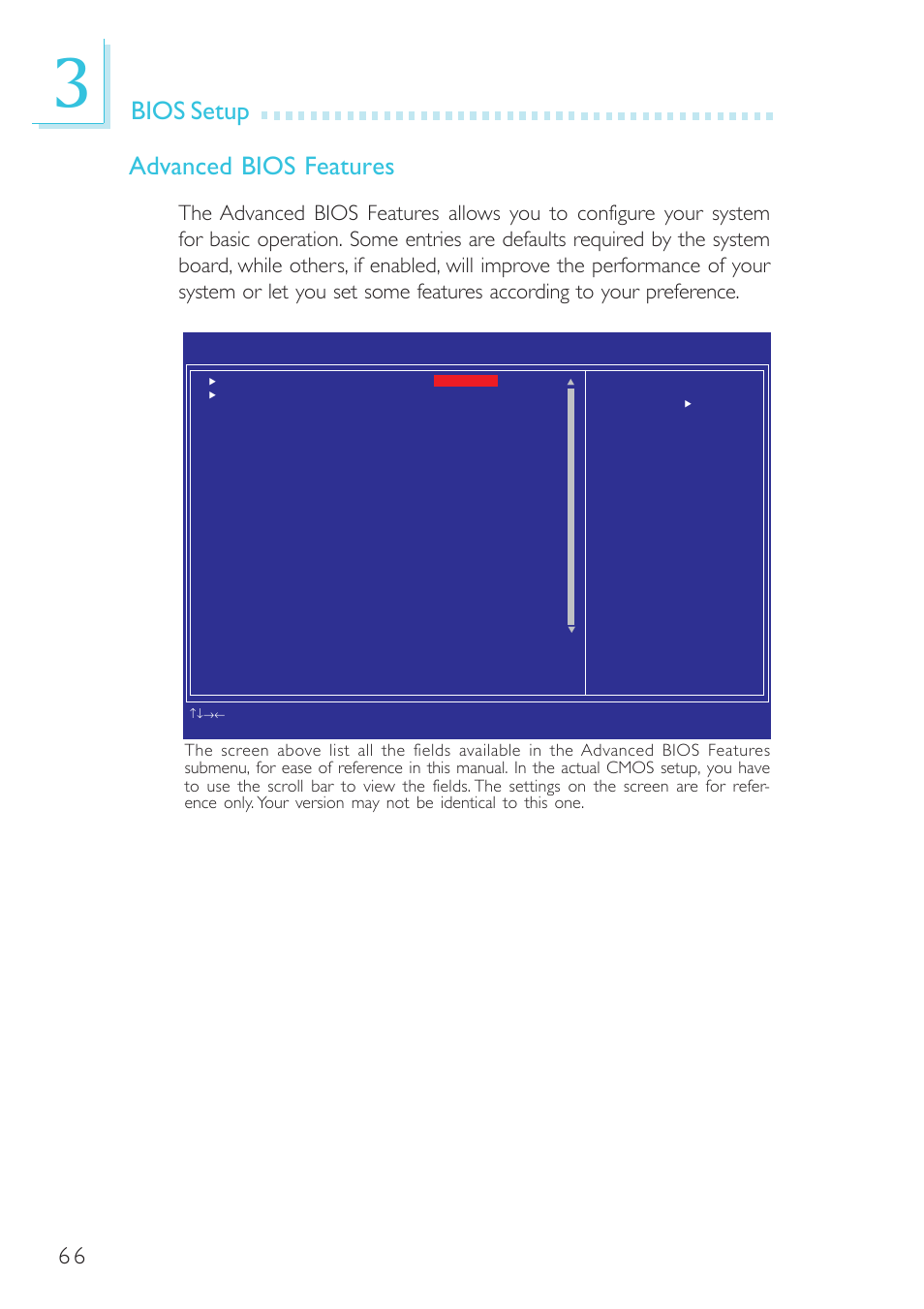 Bios setup advanced bios features | DFI BL600-D User Manual | Page 66 / 149