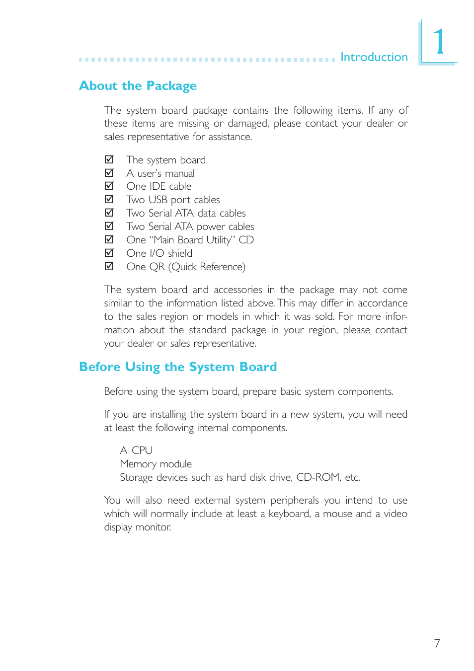 About the package, Before using the system board | DFI BL600-D User Manual | Page 7 / 149