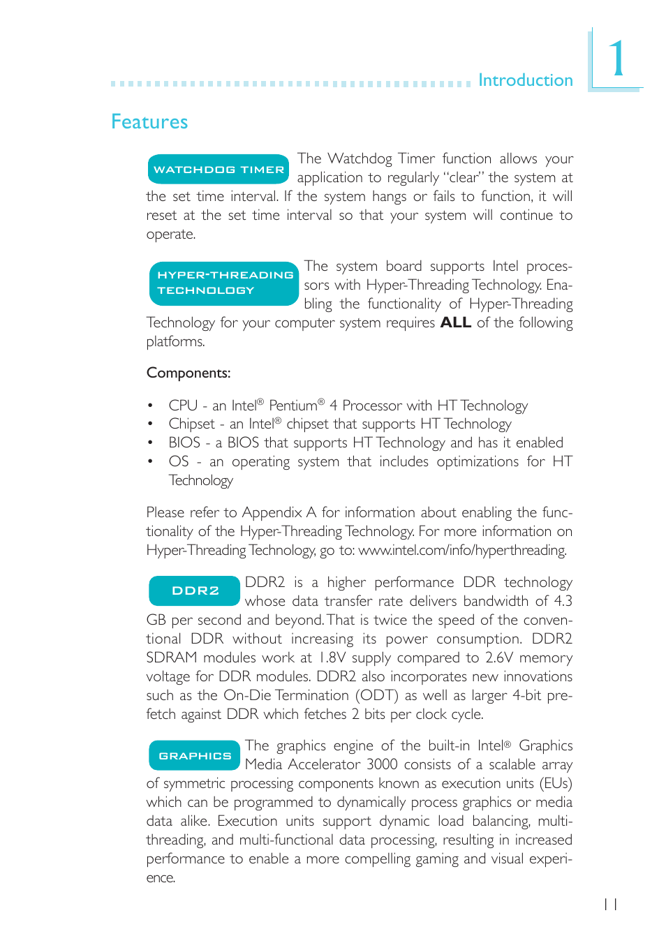 Features | DFI G7B630-B User Manual | Page 11 / 154
