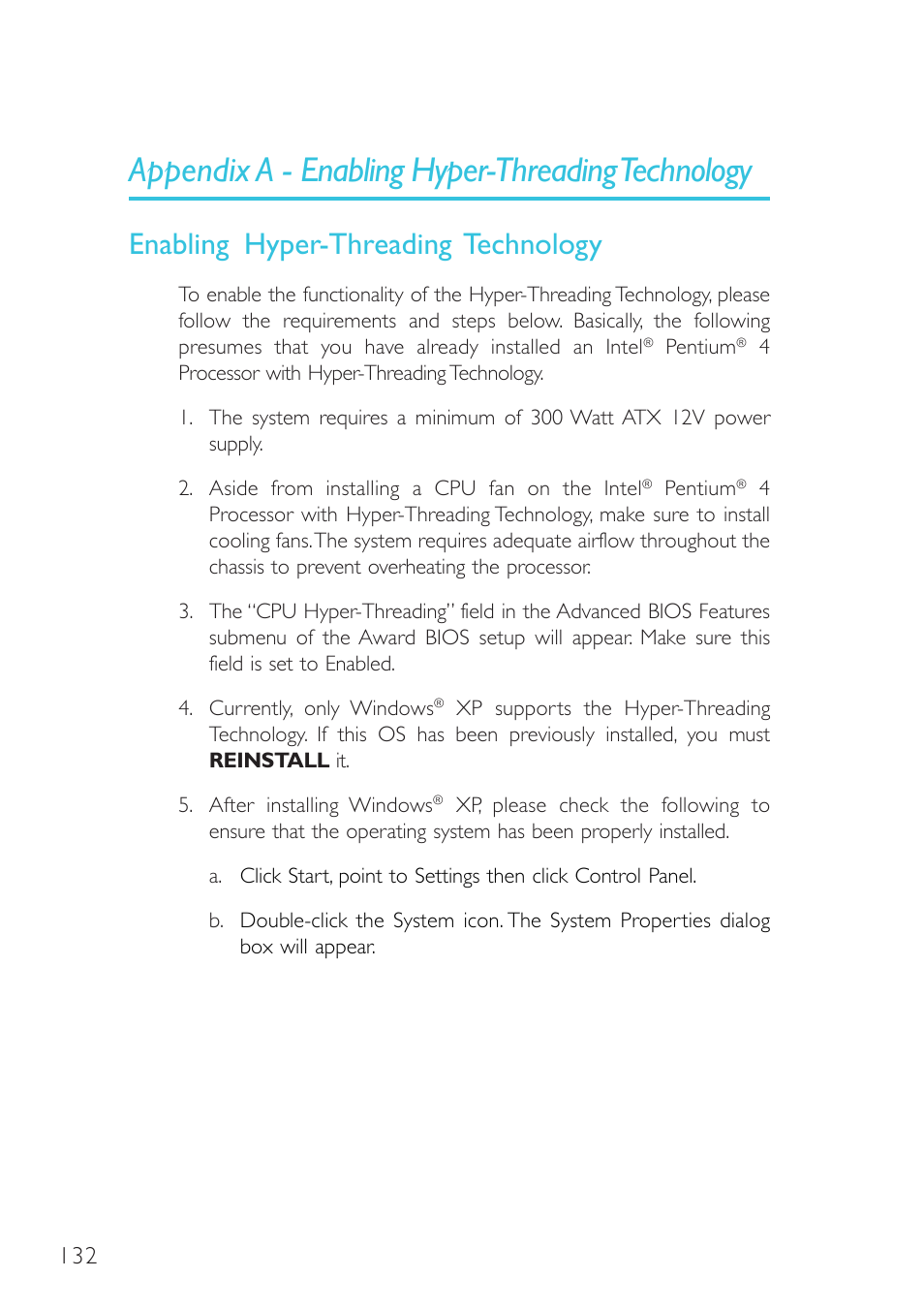 Appendix a - enabling hyper-threading technology, Enabling hyper-threading technology | DFI G7B630-B User Manual | Page 132 / 154