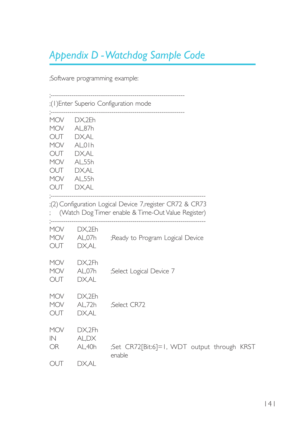 Appendix d - watchdog sample code | DFI G7B630-B User Manual | Page 141 / 154