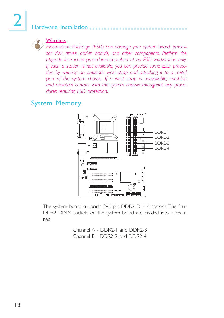 System memory, Hardware installation | DFI G7B630-B User Manual | Page 18 / 154