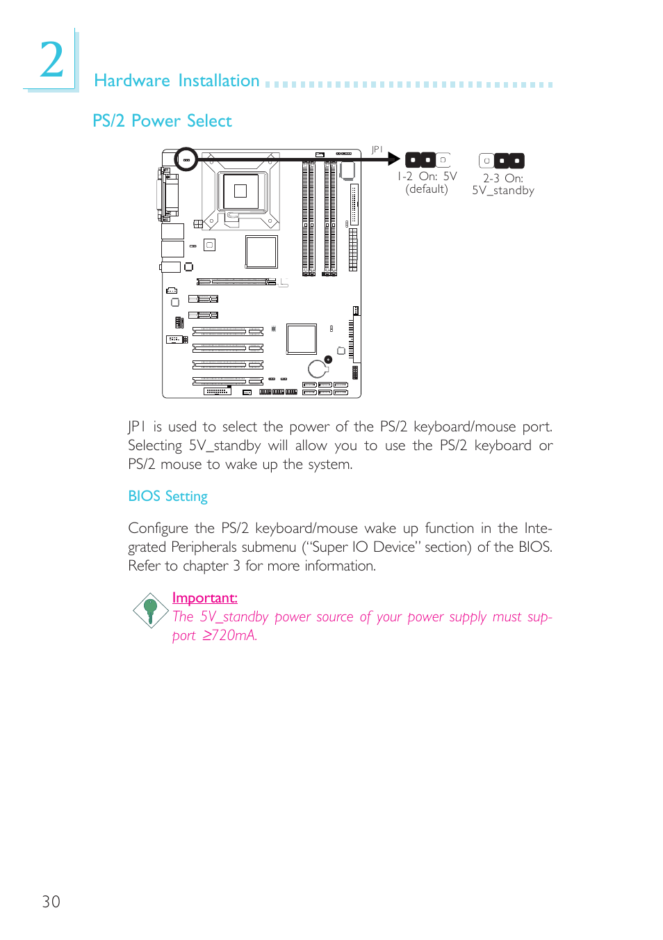 Hardware installation ps/2 power select | DFI G7B630-B User Manual | Page 30 / 154