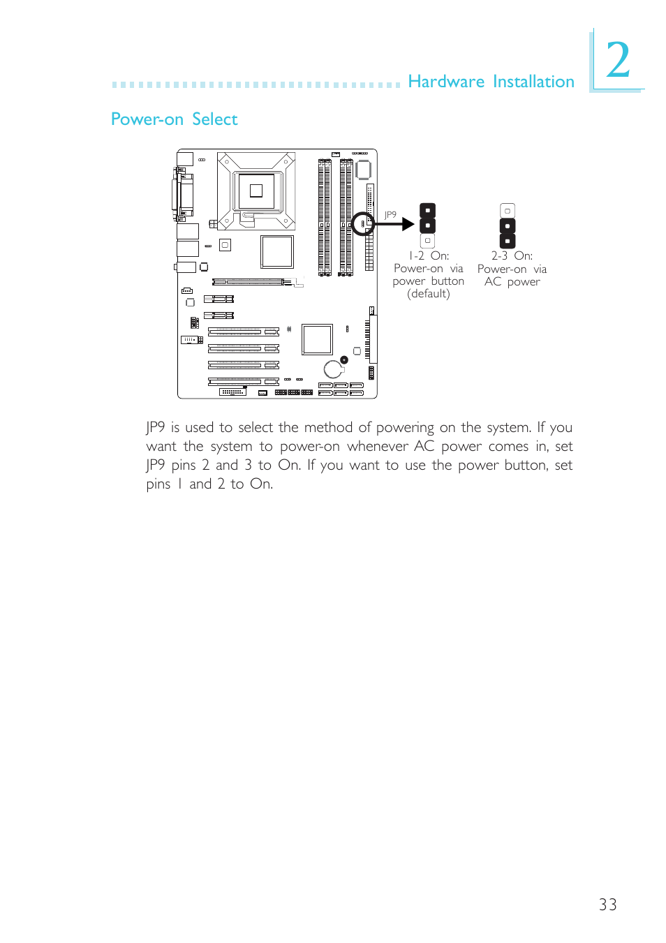 Hardware installation power-on select | DFI G7B630-B User Manual | Page 33 / 154