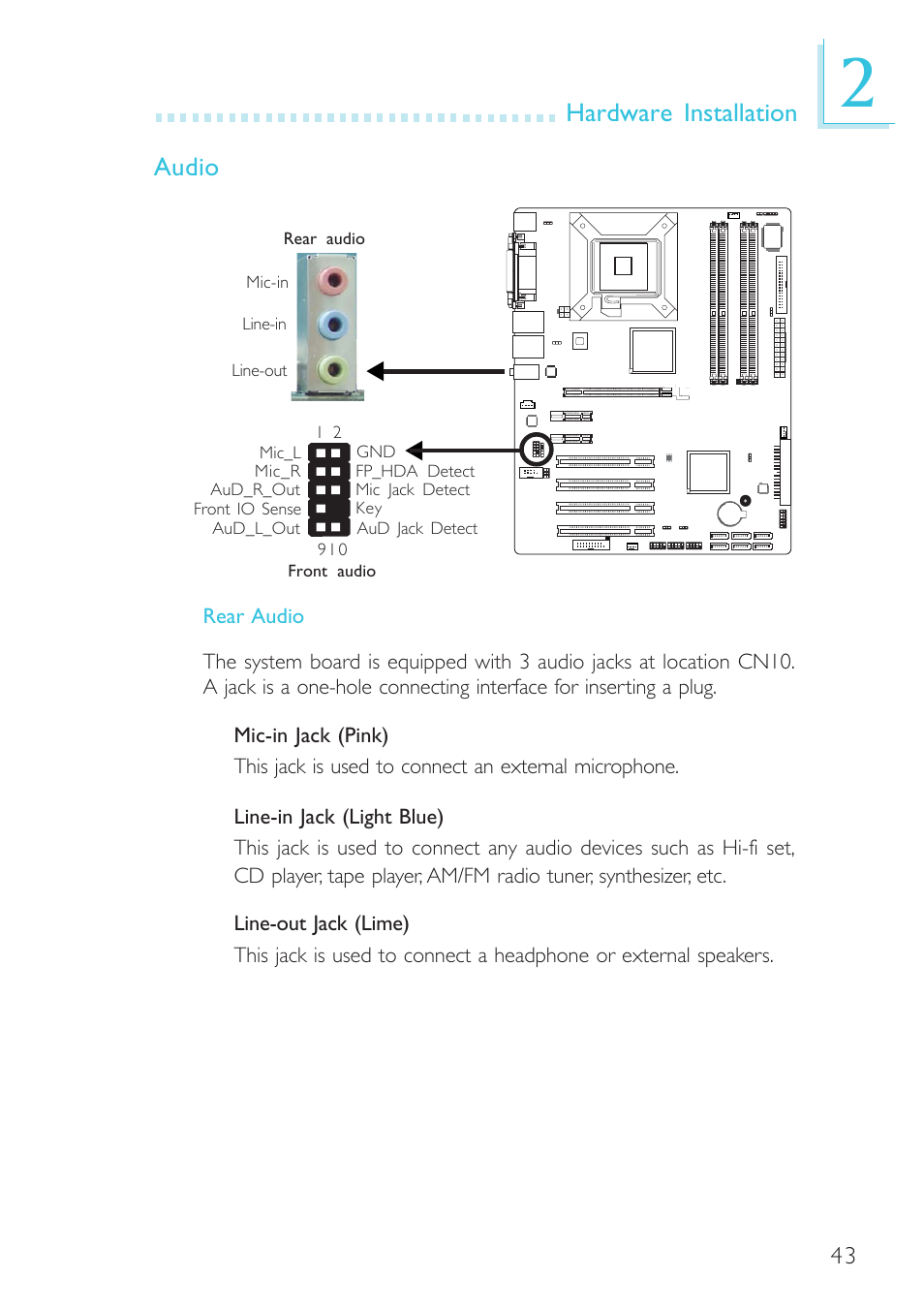 Hardware installation audio | DFI G7B630-B User Manual | Page 43 / 154