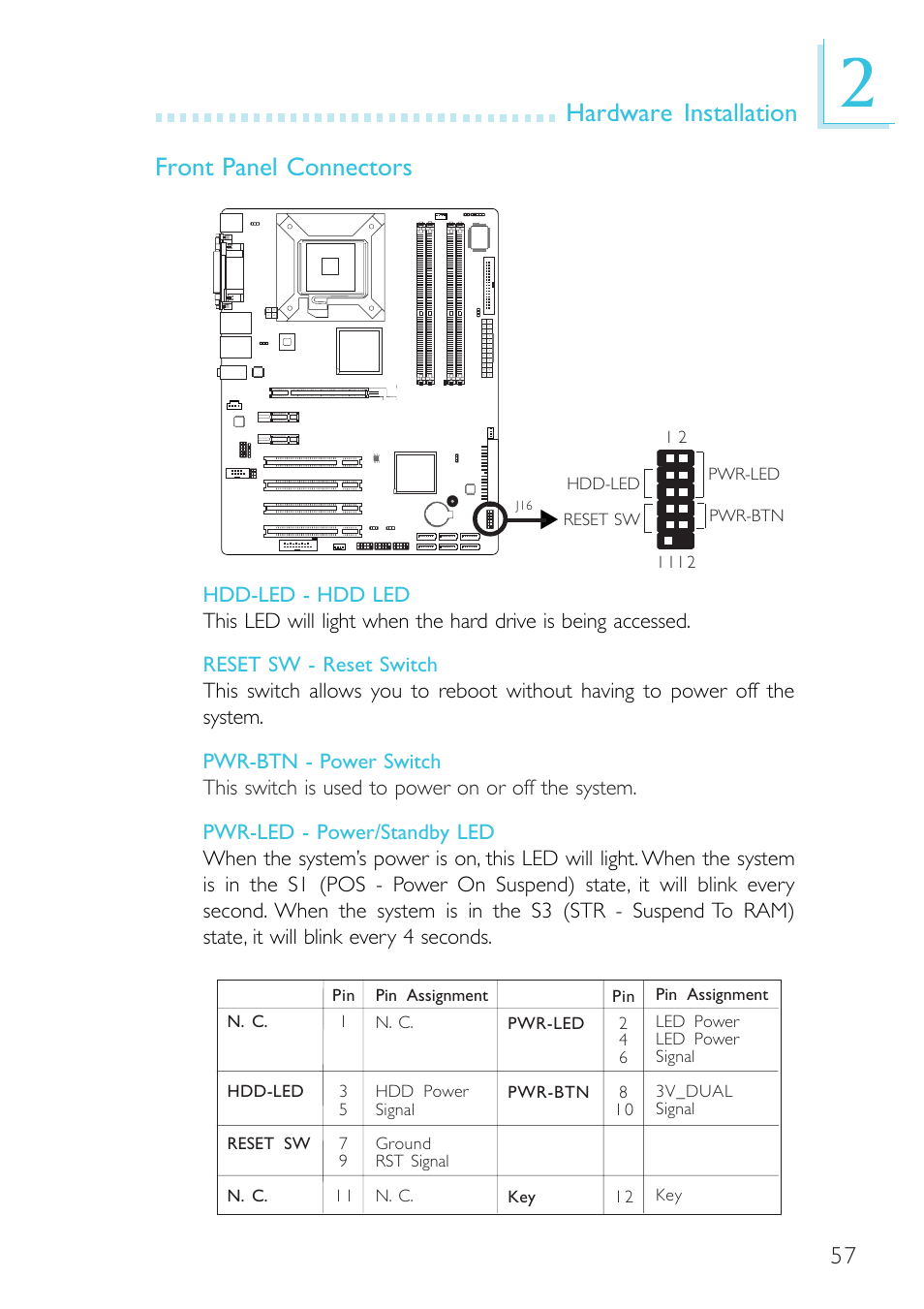 Hardware installation front panel connectors | DFI G7B630-B User Manual | Page 57 / 154