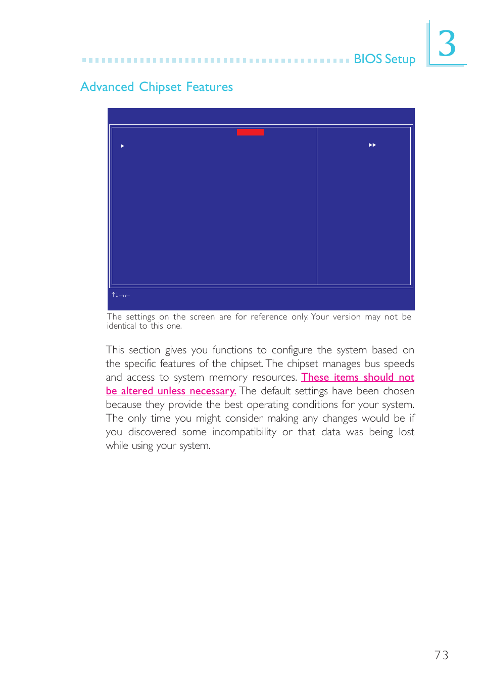 Bios setup advanced chipset features | DFI G7B630-B User Manual | Page 73 / 154