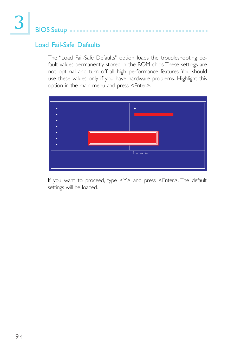 Bios setup load fail-safe defaults | DFI G7B630-B User Manual | Page 94 / 154