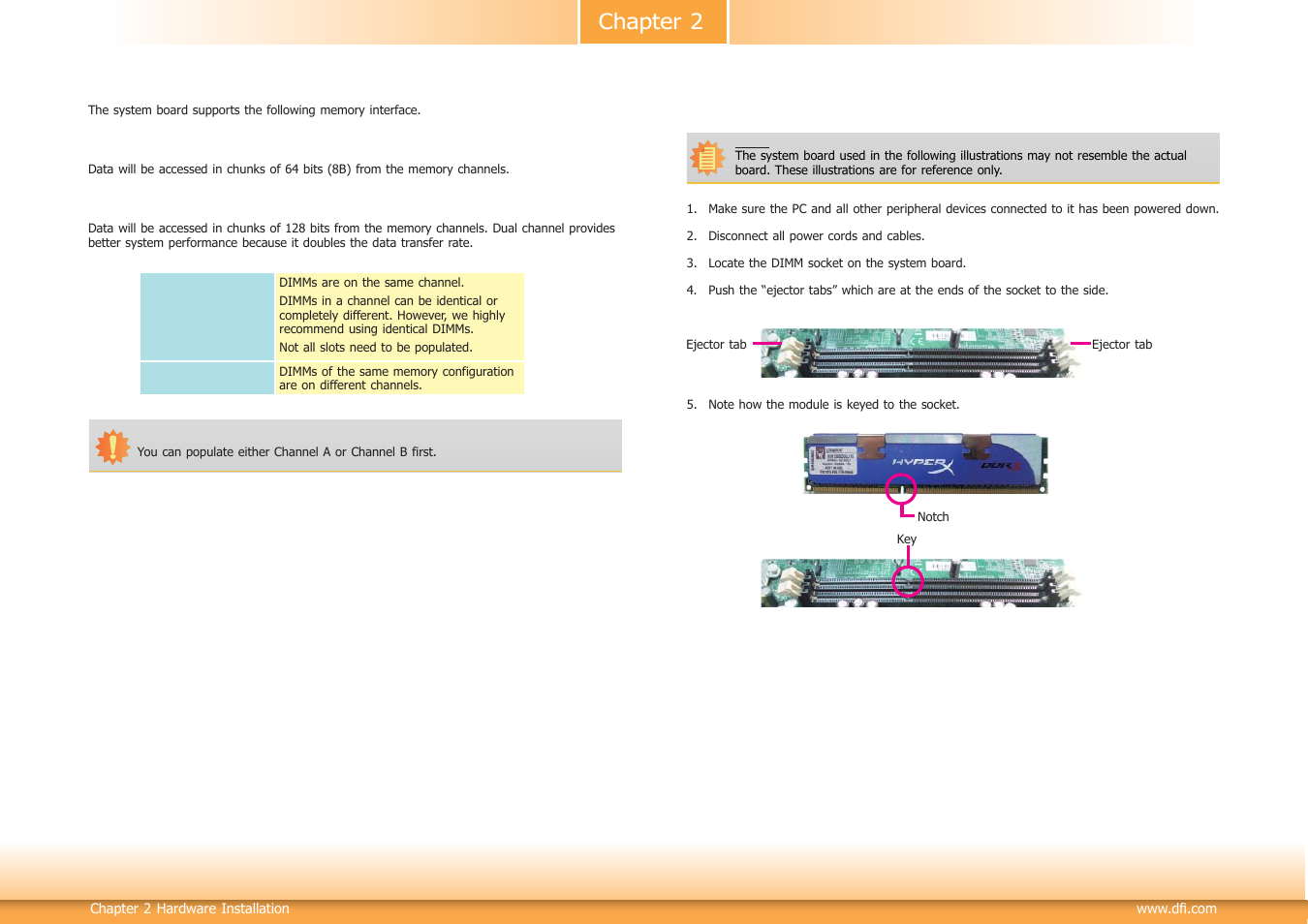 Installing the dimm module, Chapter 2 | DFI HD632-H81 User Manual | Page 10 / 83