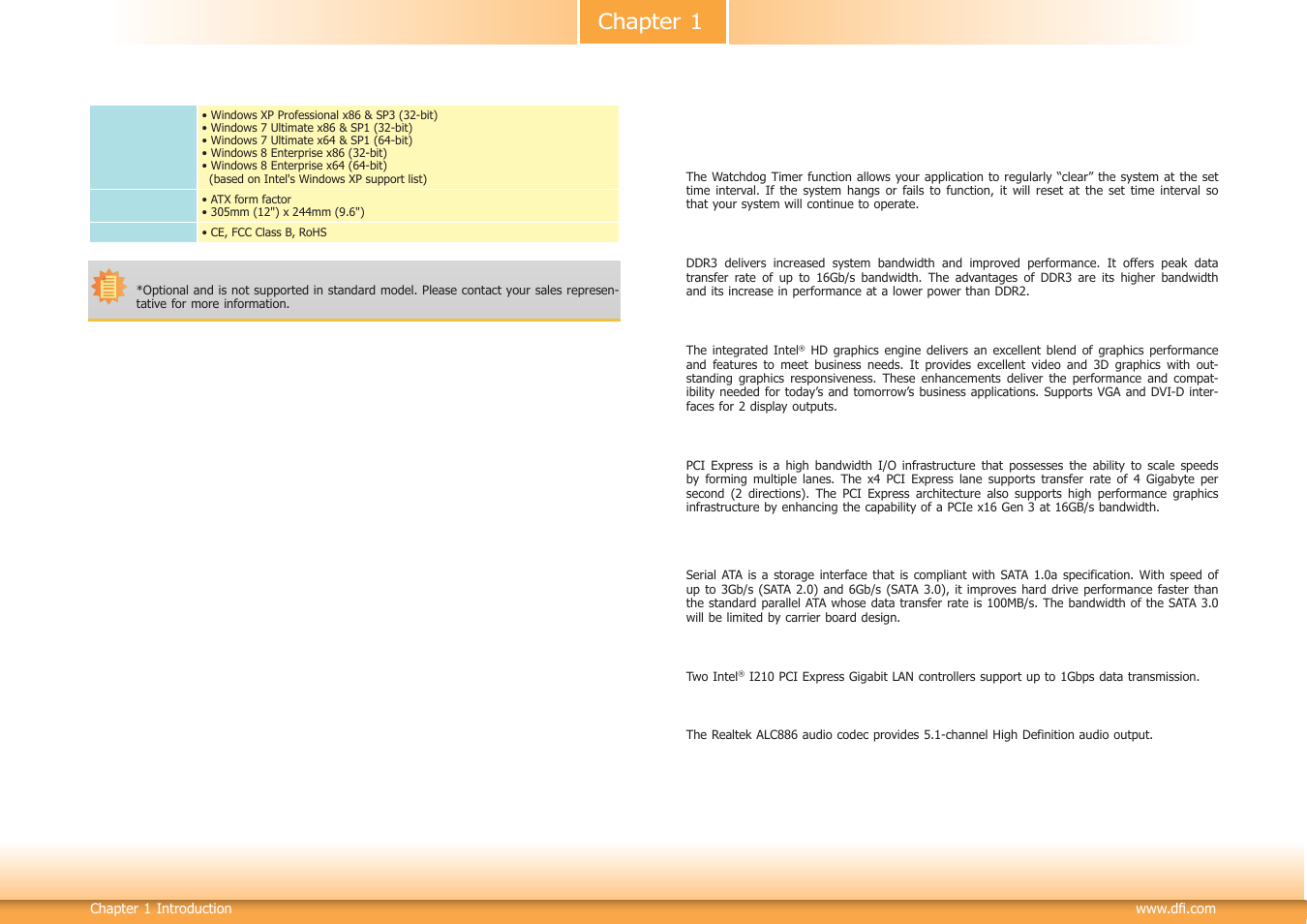 Features, Chapter 1 | DFI HD632-H81 User Manual | Page 7 / 83