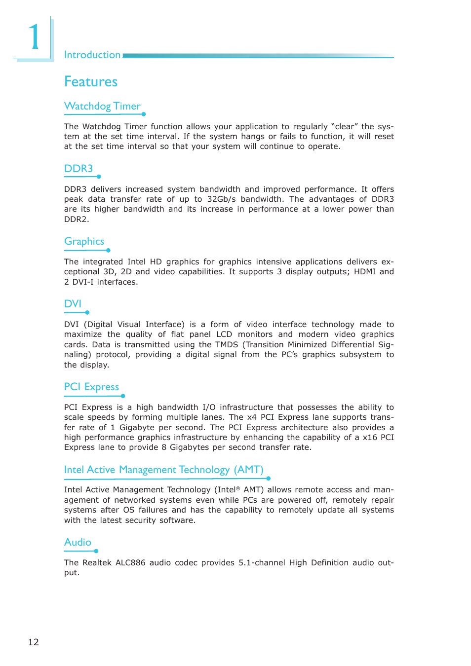 Features | DFI MB630-CRM User Manual | Page 12 / 171