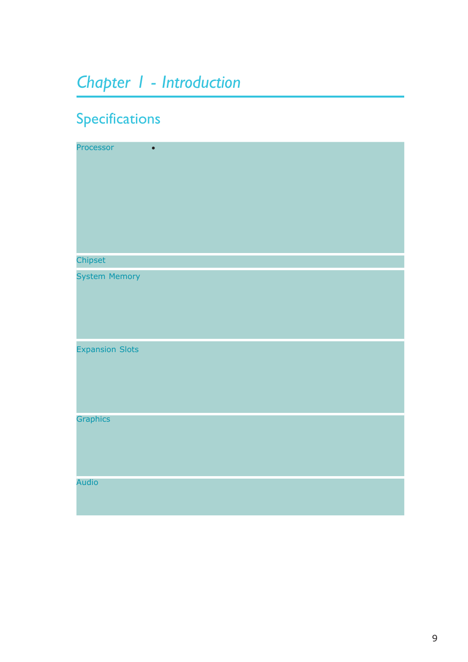 Chapter 1 - introduction, Specifications, Introduction | DFI MB630-CRM User Manual | Page 9 / 171