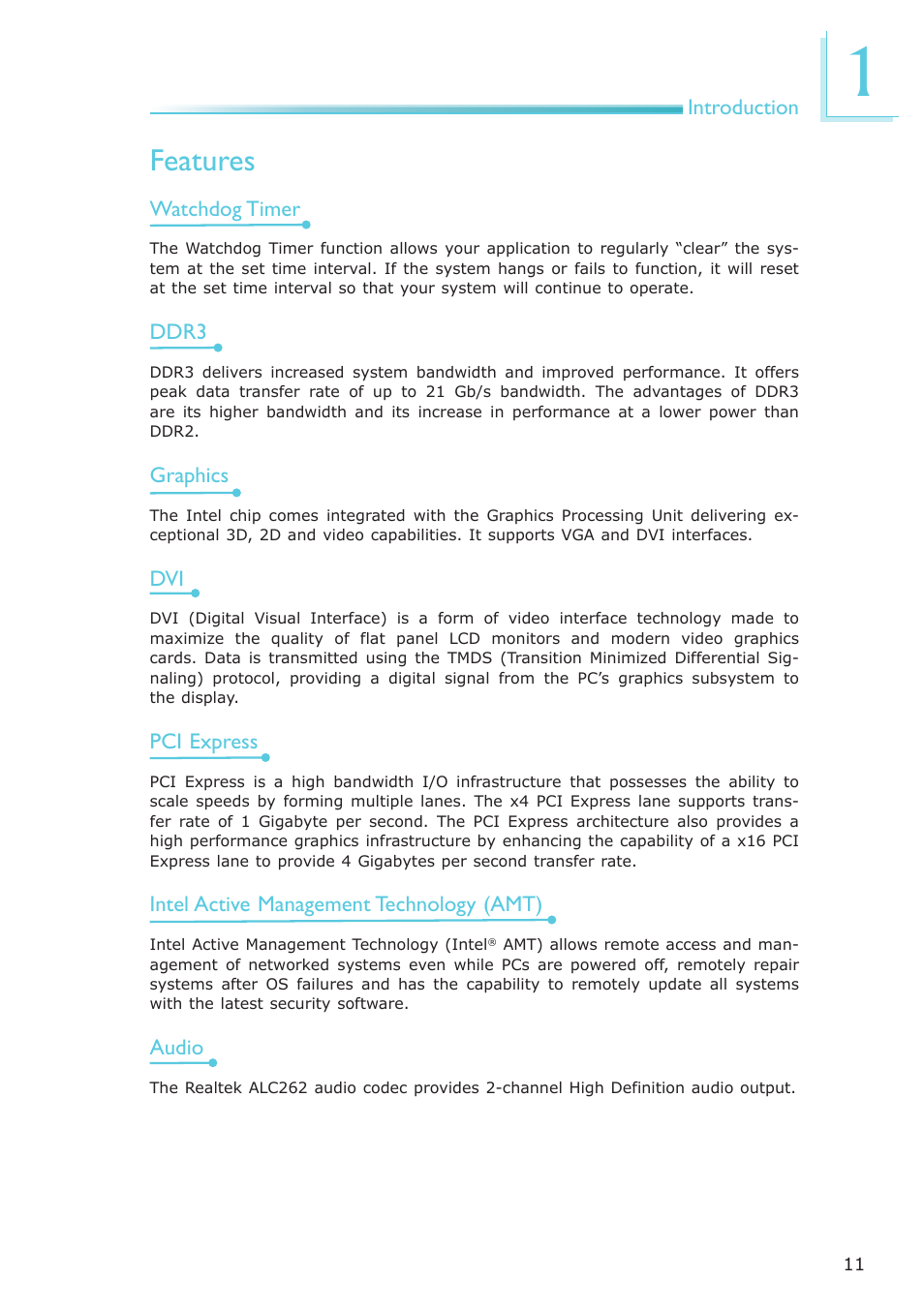 Features | DFI PT631-IPM User Manual | Page 11 / 184