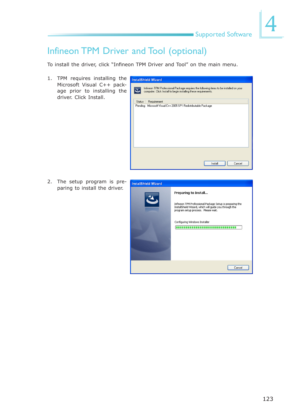 Infineon tpm driver and tool (optional) | DFI PT631-IPM User Manual | Page 123 / 184