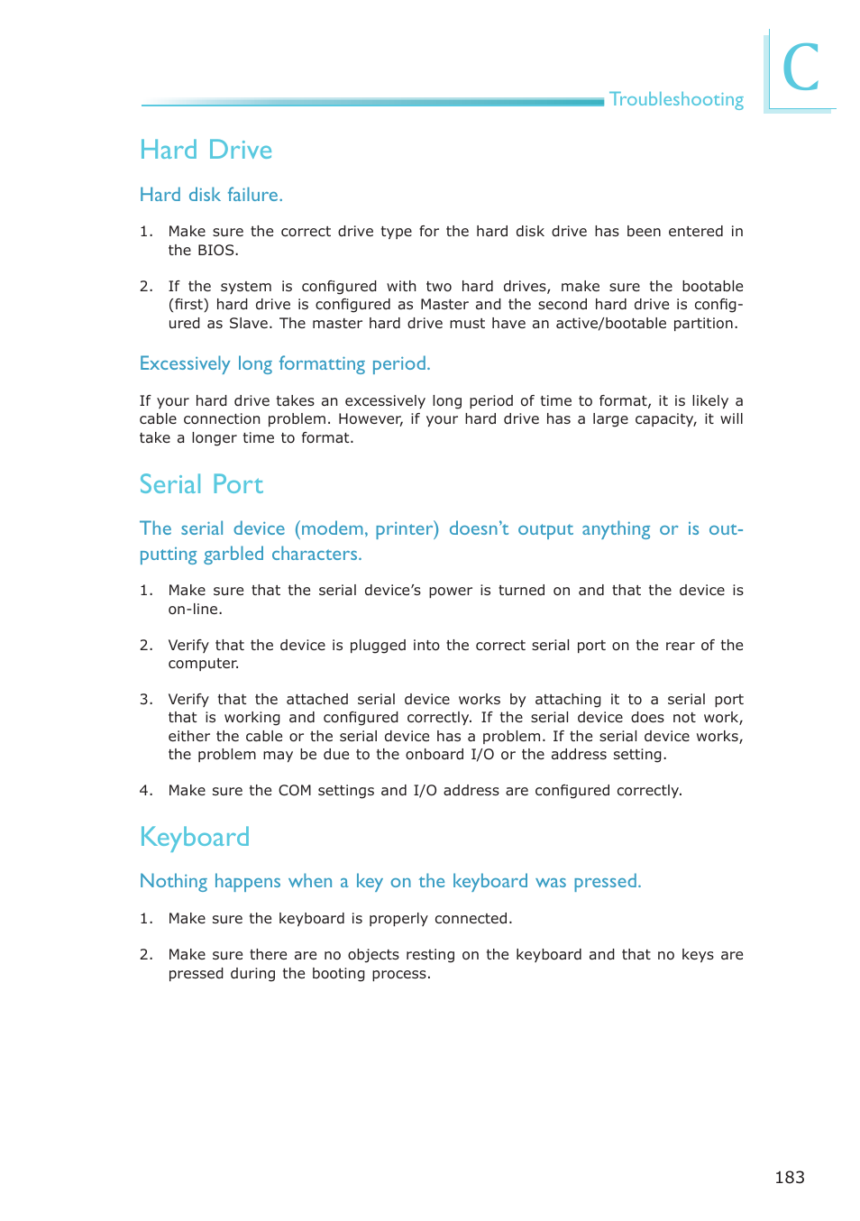 Hard drive, Serial port, Keyboard | DFI PT631-IPM User Manual | Page 183 / 184