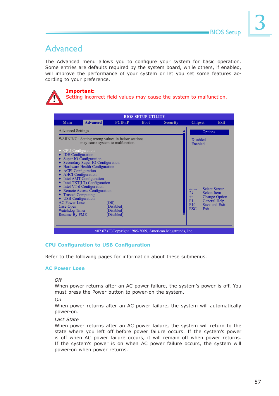 Advanced, Bios setup | DFI PT631-IPM User Manual | Page 57 / 184