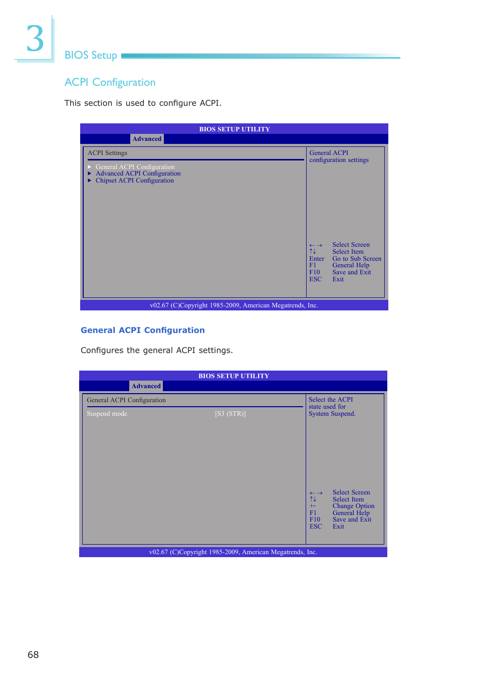 Bios setup acpi configuration | DFI PT631-IPM User Manual | Page 68 / 184