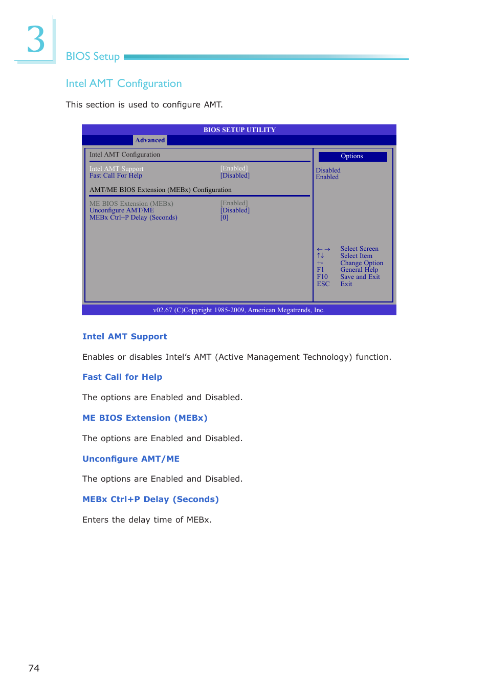 Bios setup intel amt configuration | DFI PT631-IPM User Manual | Page 74 / 184