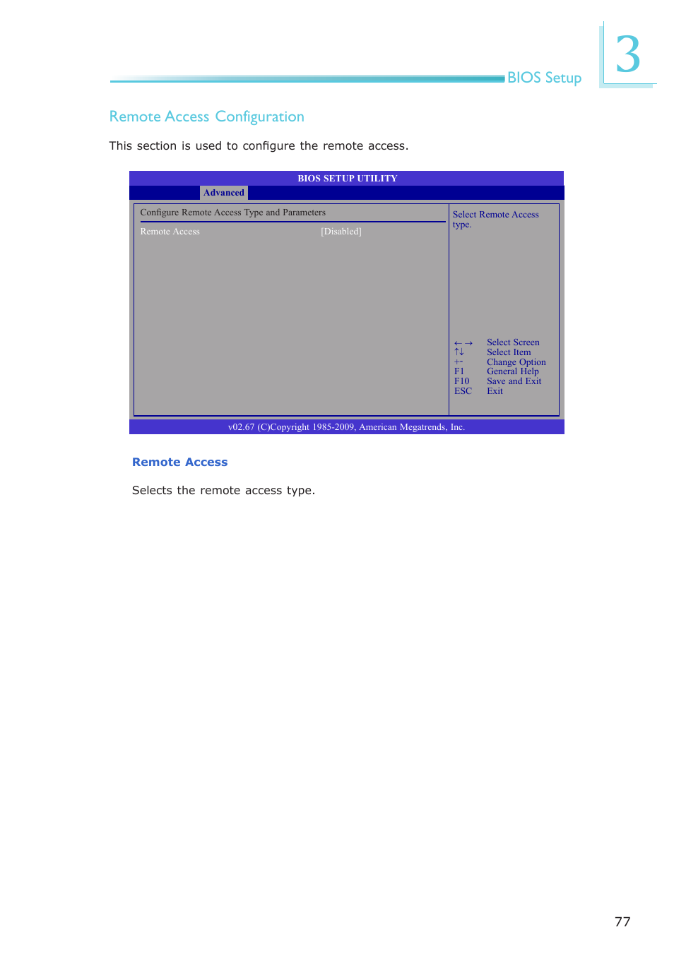 Bios setup remote access configuration | DFI PT631-IPM User Manual | Page 77 / 184