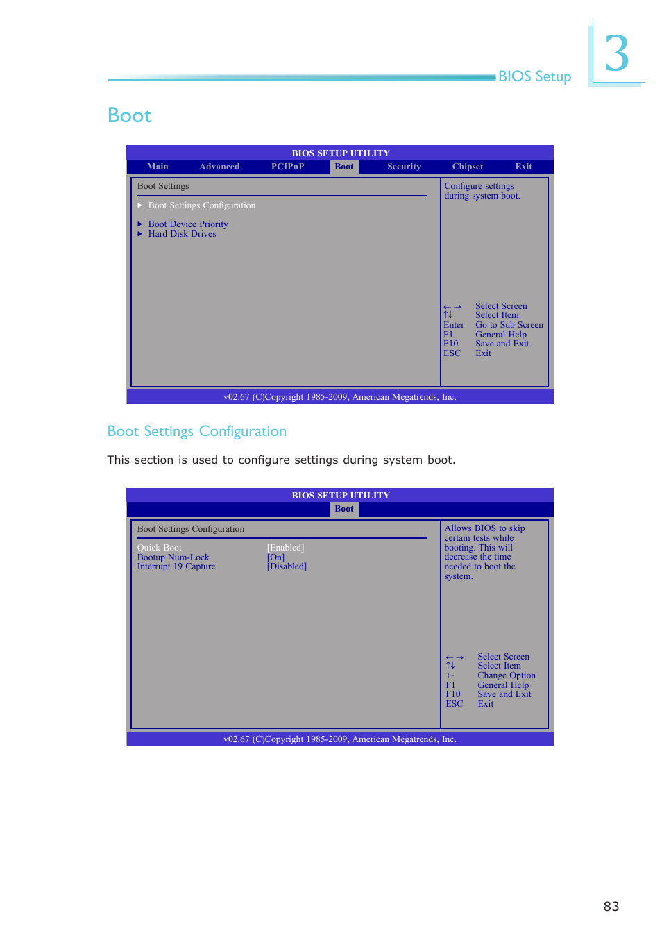 Boot, Bios setup, Boot settings configuration | DFI PT631-IPM User Manual | Page 83 / 184