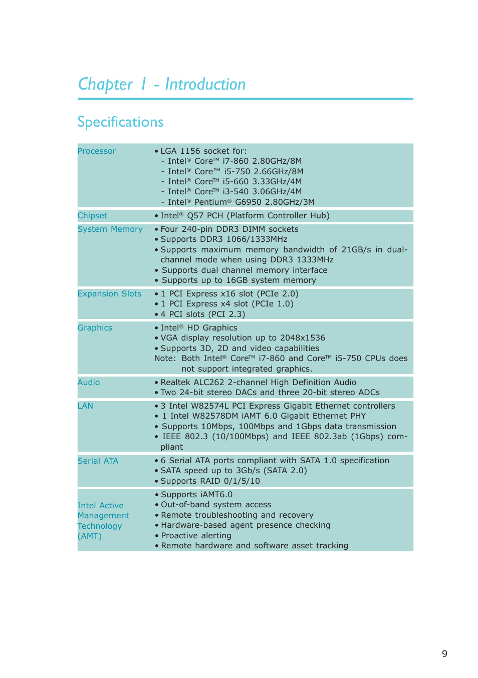 Chapter 1 - introduction, Specifications, Introduction | DFI PT631-IPM User Manual | Page 9 / 184