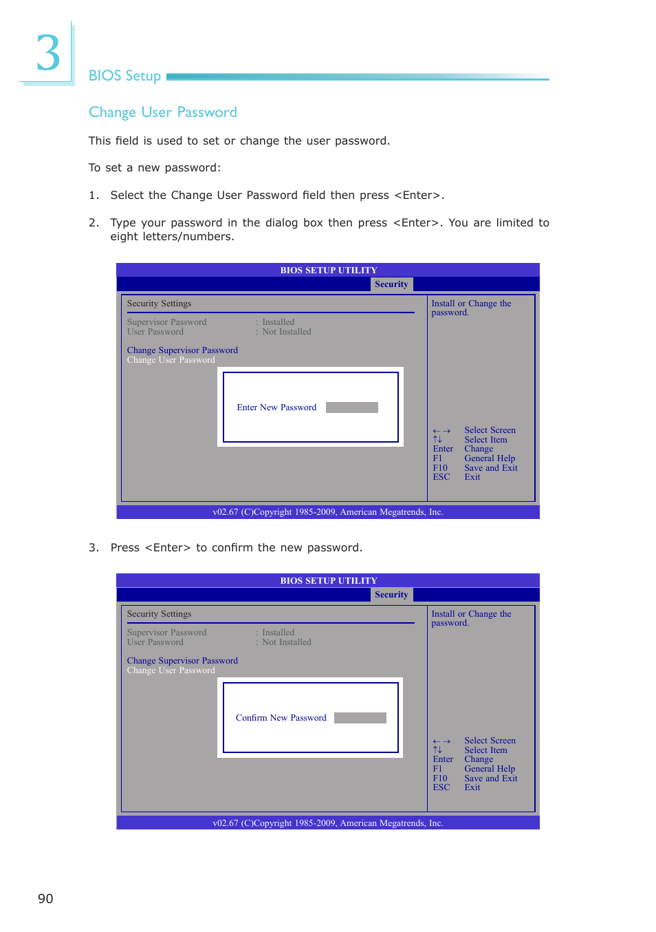 Bios setup change user password | DFI PT631-IPM User Manual | Page 90 / 184