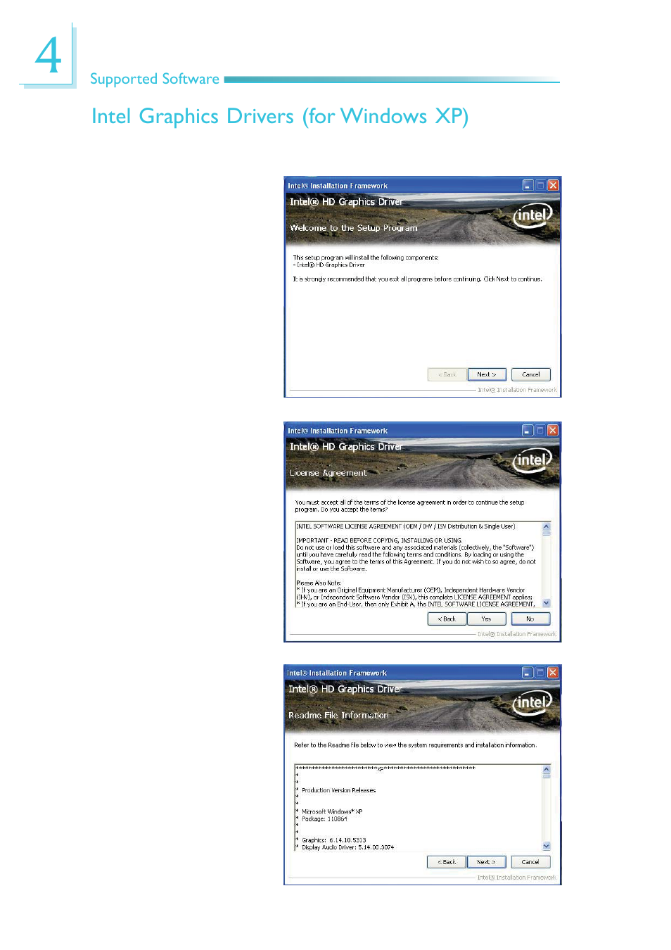 Intel graphics drivers (for windows xp) | DFI SB630-CRM User Manual | Page 112 / 183