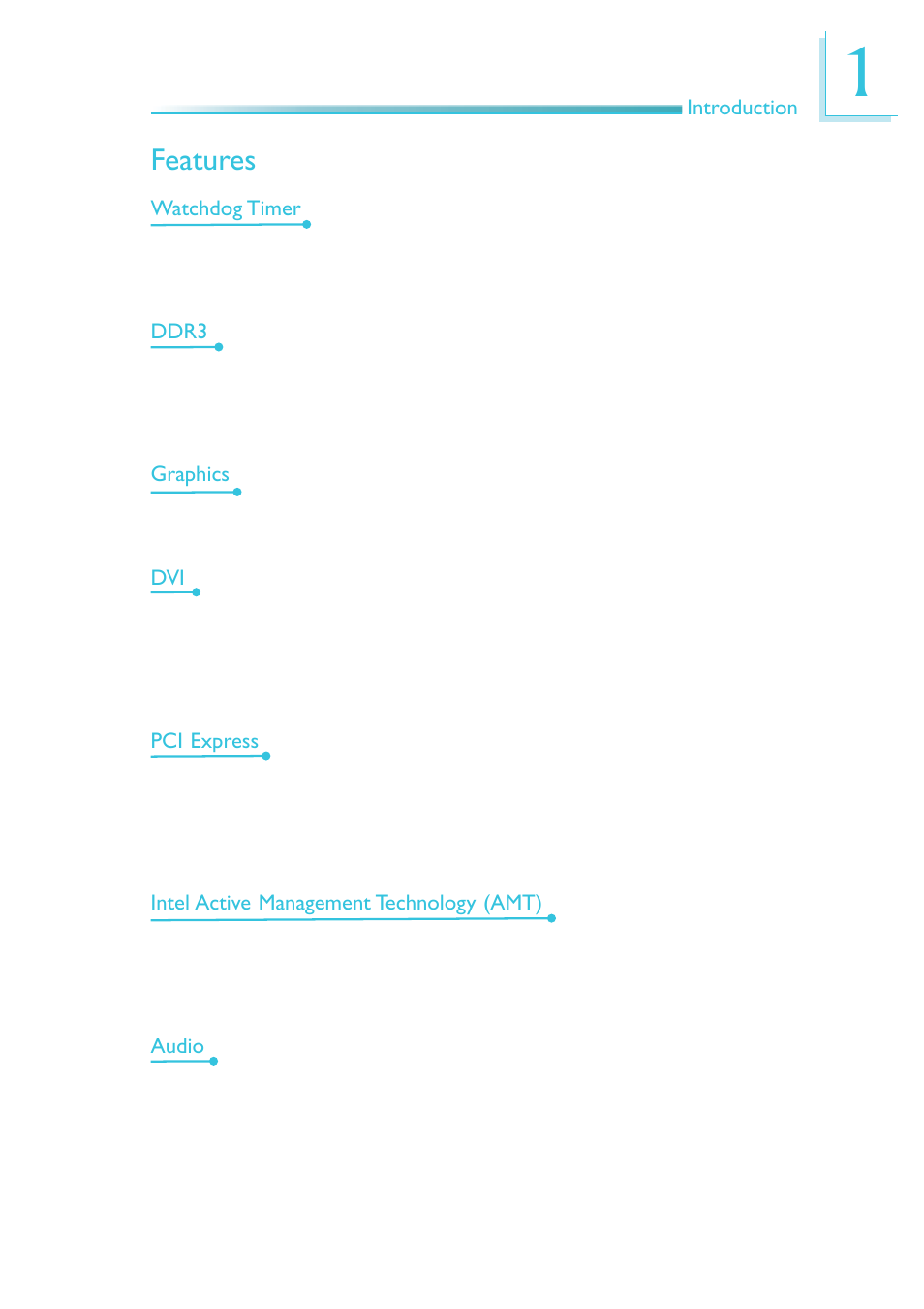 Features | DFI SB630-CRM User Manual | Page 13 / 183