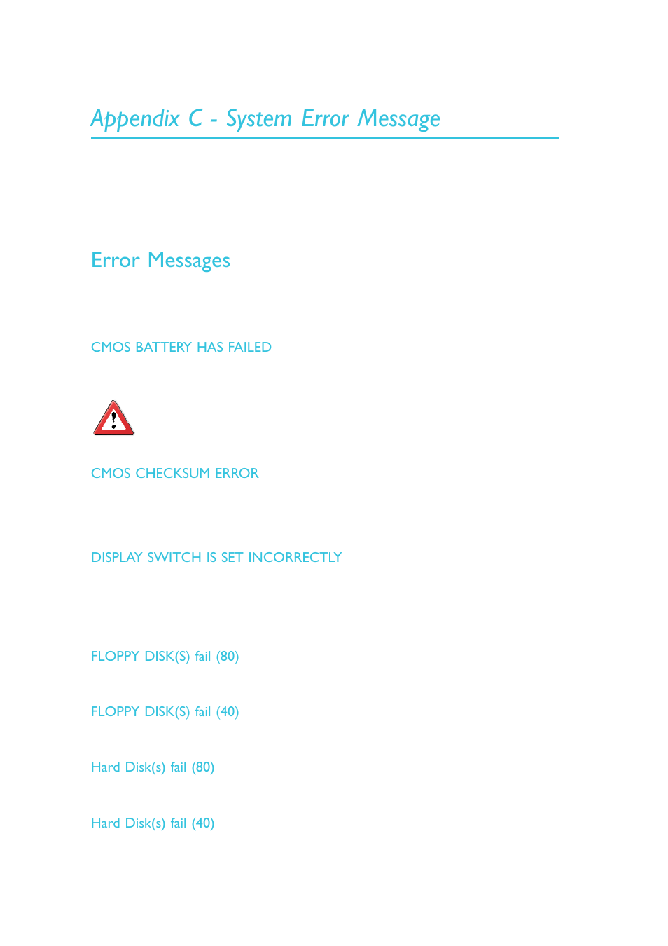 Appendix c - system error message, Error messages | DFI SB630-CRM User Manual | Page 178 / 183