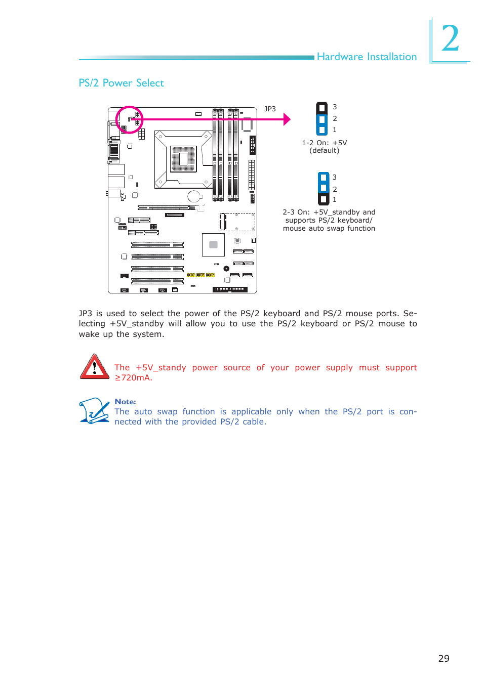 Hardware installation, Ps/2 power select | DFI SB630-CRM User Manual | Page 29 / 183
