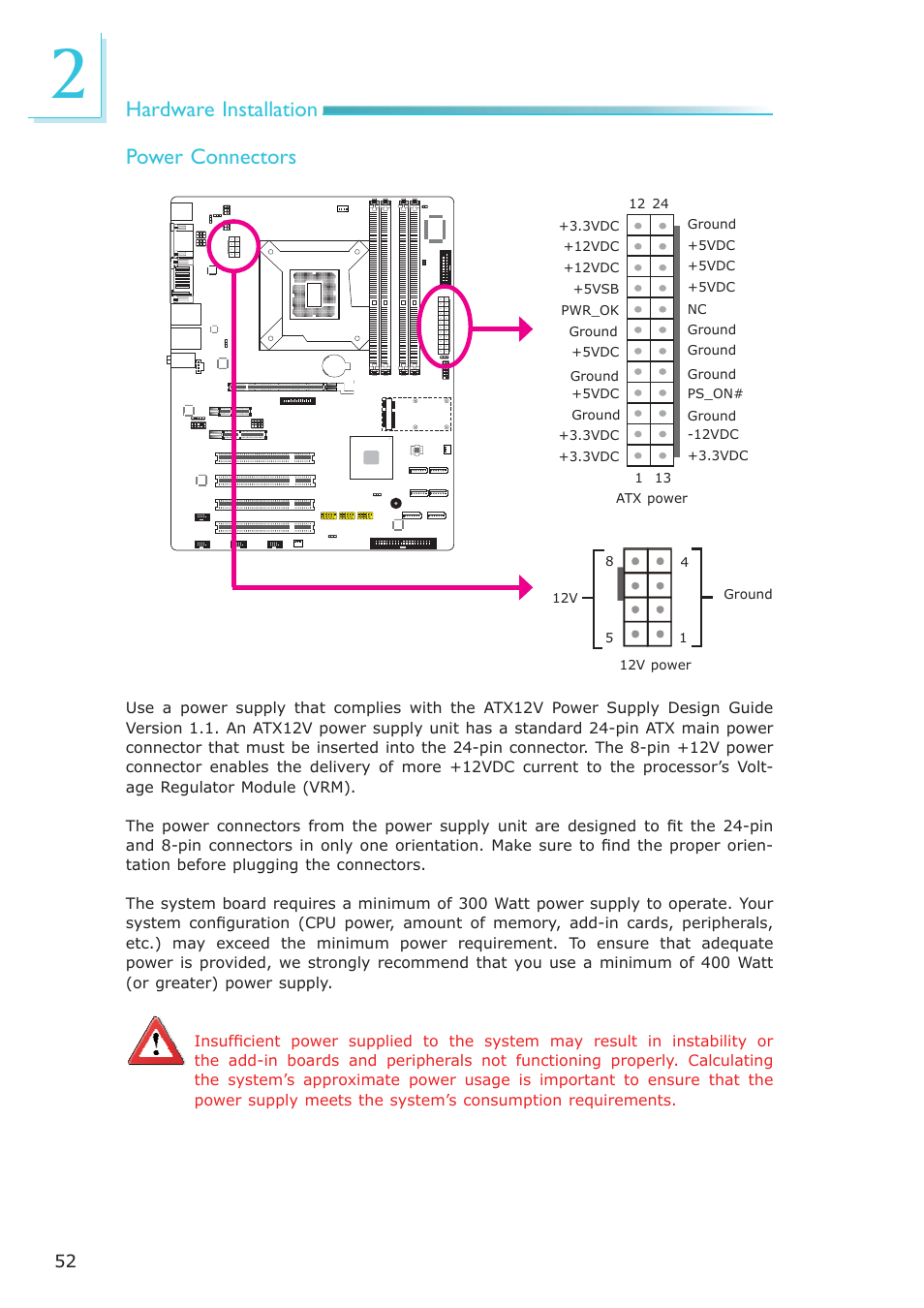 Hardware installation power connectors | DFI SB630-CRM User Manual | Page 52 / 183