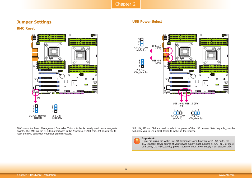 Jumper settings, Chapter 2 jumper settings | DFI RL830-C602/C604 User Manual | Page 14 / 67