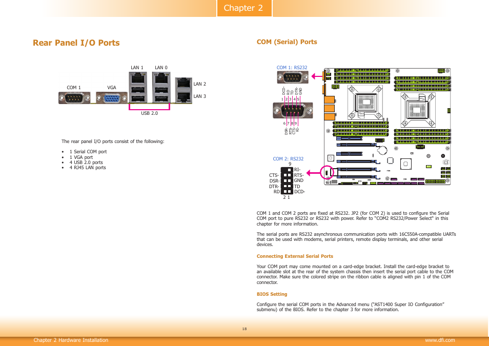 Rear panel i/o ports, Chapter 2 rear panel i/o ports | DFI RL830-C602/C604 User Manual | Page 18 / 67