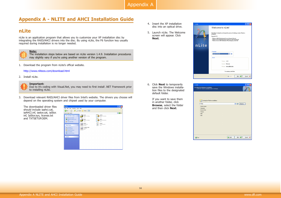 Appendix a - nlite and ahci installation guide | DFI RL830-C602/C604 User Manual | Page 58 / 67