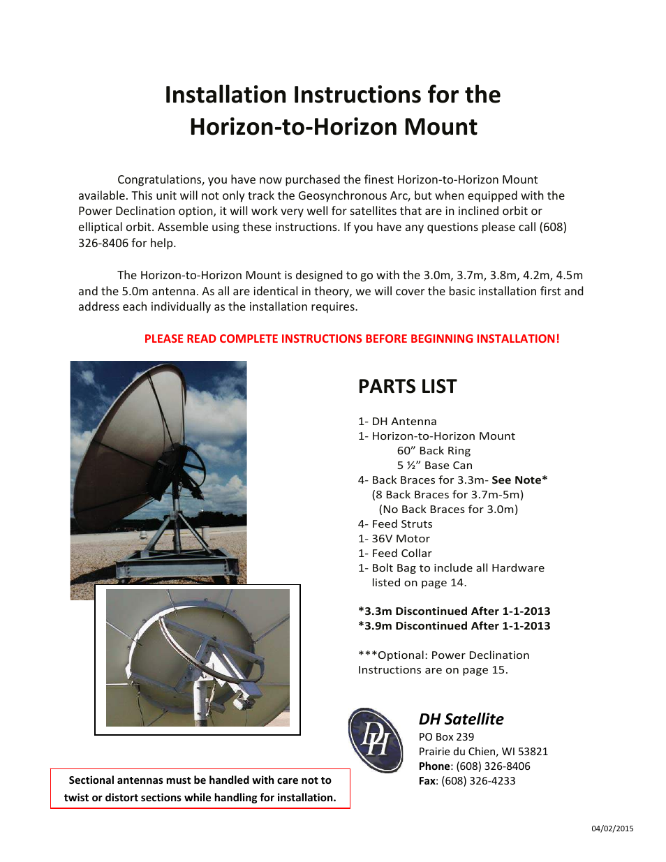 DH Satellite 60 Horizon to Horizon/Powered Dec User Manual | 23 pages