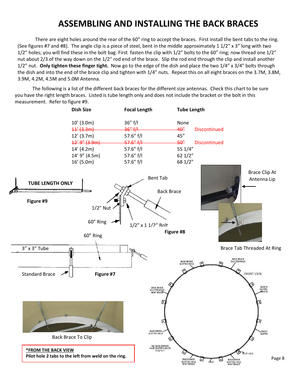 Assembling and installing the back braces | DH Satellite 60 Horizon to Horizon/Powered Dec User Manual | Page 13 / 23