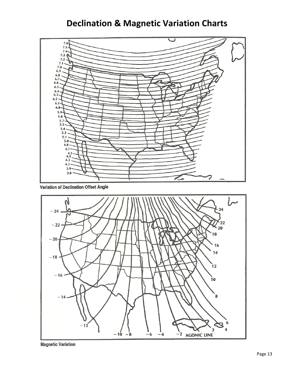 Declination & magnetic variation charts | DH Satellite 60 Horizon to Horizon/Powered Dec User Manual | Page 20 / 23